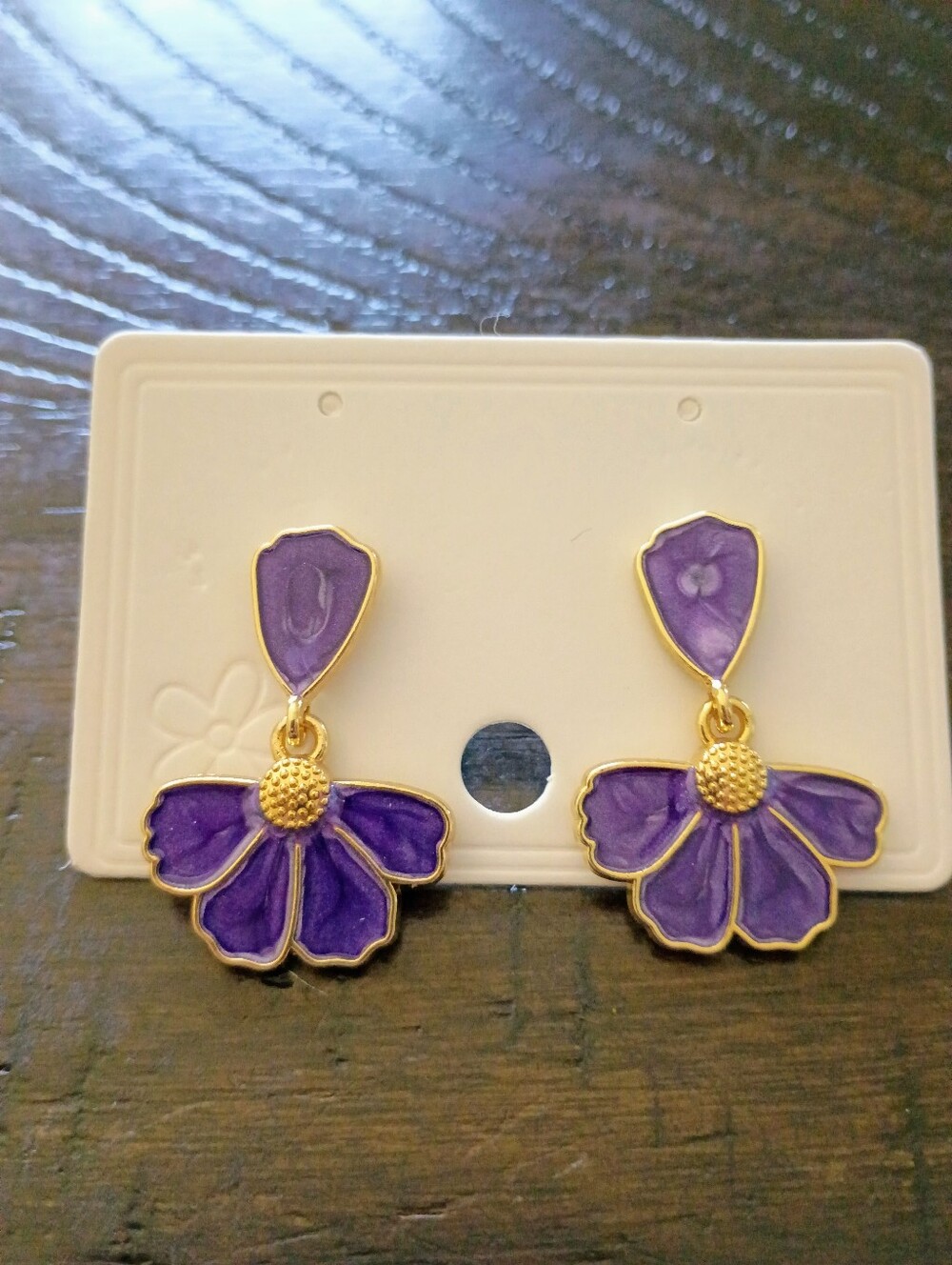 New Gold Tone & Purple Fan Drop Earrings